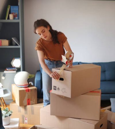 A young woman moving into a new apartment