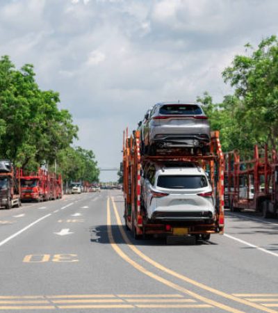 Automotive transport vehicles on the road, concepts of the automotive industry, transportation industry, freight transportation, and modes of transportation